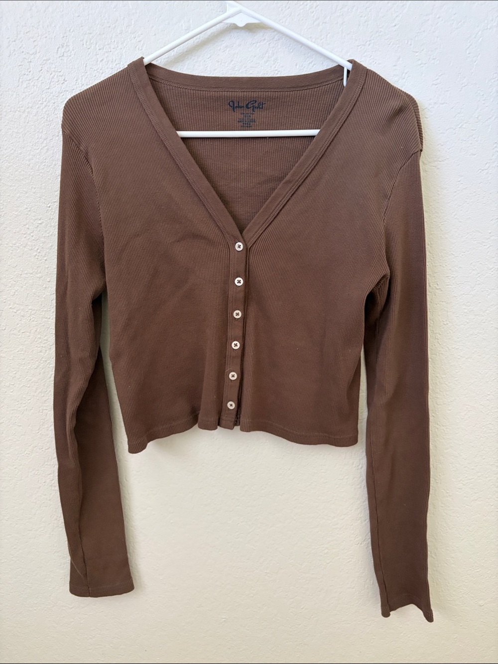 Brandy Melville Brown Ribbed V-Neck Button Crop Cardigan